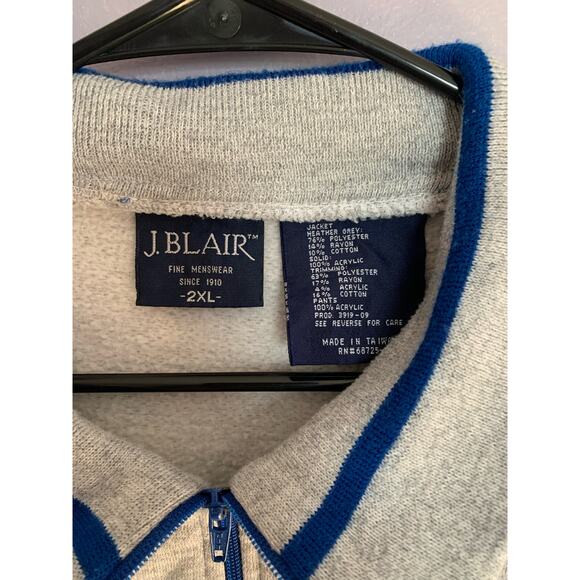 Vintage J.Blair Jacket Sweatshirt Men Full Zip Pocket Ringer Grey Blue XXL - Picture 3 of 7